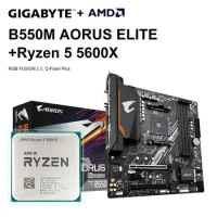 AMD Ryzen 5 5600X R5 5600X CPU + GIGABYTE B550M AORUS ELITE Motherboard Set DDR4 128GB Socket AM4 M.2 SATA III 4000(OC)MHz