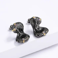 Hot Sale New Black Gold Skull Hollow Purple Zircon Earring 925 Silver For Ladies Valentine's Day Christmas Gift