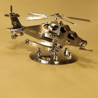 玩具模型 不銹鋼武直10飛機模型金屬高檔合金拼裝擺件靜態仿真玩具模型銀色-快速出貨