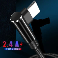 OLF Kabel Charger USB Type C Fast Charging L Shape Braided 5V 2.4A 2M Hitam