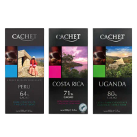 比利時CACHET凱薩精品巧克力100G (64%秘魯/71%哥斯大黎加/80%烏干達) 素食巧克力