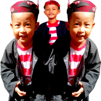 Baju Adat Madura Pak Sakera Anak Fullset Hitam dengan Motif Merah Putih untuk Tradisional