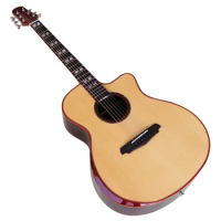 Flower inlayed acoustic guitar 41 inch solid spruce wood top high gloss 6 string folk guitar with radian corner