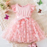 Girls Butterfly Dress for Summer Clothes 2024 New Cute Kids Birthday Vestidos 2-6 Yrs Baby Girl Summer Dress for Birthday Party