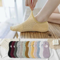 100 Pairs/lot Women Silicone non-slip Invisible Socks Summer Solid Color Mesh Ankle Boat Socks Cotton Socks