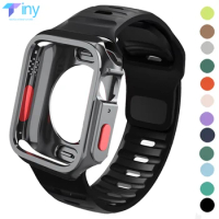 Silicone Case+Strap for Apple Watch Series 9 45mm Band 8 7 41mm SE 6 5 4 44mm 40mm Correa Strap Change To Iwatch Ultra 2 49mm