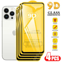 4PCS Full Cover Tempered Glass For iPhone 14 Pro Max 14 Plus 15 9D Screen Protector For iPhone 6 7 8 Plus XR X XS Max Glass