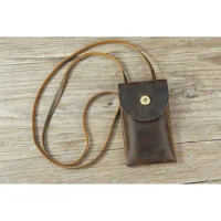 Vintage retro leather small sling bag, distressed leather phone sling bag, mini crossbody bag for men women , cell phone pouch