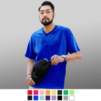男人幫 大尺碼韓國版型100%純棉高磅數厚款素色V領T恤(F0181)