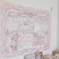 2024 new teddy bear tapestry house decoration hanging cloth cute girl room decoration