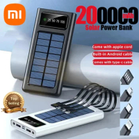 Xiaomi 80000mAh Solar Power Bank Built Cables Solar Charger 2 USB Ports External with LED Light Super Fast Charger Powerbank