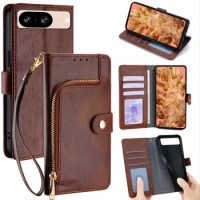 Business Magnet Buckle Mobile Phone Case for Google Pixel 8 7 6 Pro 8A 7A 6A 5A 4A 5 XL Zipper Wallet Leather Flip Case Lanyard