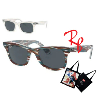 【RayBan 雷朋】亞洲版 Wayfarer徒步旅行者 鏡框變色太陽眼鏡 RB2140F 1407R5 52mm 白淺藍框條紋 公司貨