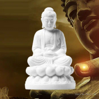Boutique White Marble Buddha Statue, Sakyamuni Pharmacist Buddha, Amitabha, Home and Car Decoration, Stone Buddha Statue