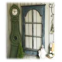 藍色實木復古做舊窗框掛件 壁飾 櫥窗陳列拍攝道具1入