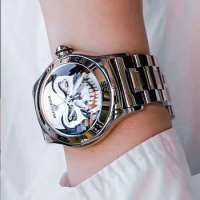 Reef Tiger Watch For Men Big Creative Skull Skeleton Dial Automatic Mechanical Wristwatch SS316 Steel New Bracelet Reloj Hombre