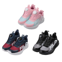 【布布童鞋】FILA旋鈕鞋帶兒童輕量慢跑運動鞋(黑色/藍色/粉色)