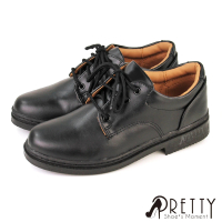 【Pretty】女款台灣製素面綁帶標準型學生鞋/學生皮鞋(黑色)