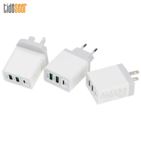 Dual QC 3.0 USB Charger 36W PD Fast Charging UK US EU Plug Wall Travel Adapter 3 Ports Quick Charge for Phone Tablets 50pcs