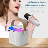 Portable Bluetooth Speaker Karaoke Machine Portable 5.3 PA System with 1-2 Wireless Microphones Home Family Singing Machine
