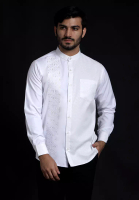 Casella Casella Baju Koko Pria Lengan Panjang Arabesque White Design | Baju Koko Putih Lengan Panjang 9867 White