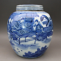 晚清民國青花手繪人物蓋罐 茶葉罐古玩古董陶瓷器老貨收藏品擺件