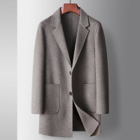 【巴黎精品】毛呢外套中長版大衣-秋冬羊毛商務簡約男外套4色p1ac2