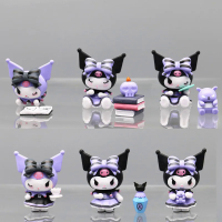6ชิ้นเซ็ตสีดำ Kuromi รูป7ซม.  Divine Melody Kawaii Mini Figurine ตุ๊กตาตุ๊กตา Sanrio การ์ตูนของเล่น Gift