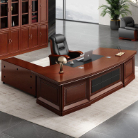 老板桌總裁桌實木皮大班臺經理桌現代辦公桌椅組合單人辦公室家具