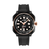 【ROMAGO】黑框 黑面 300米潛水錶 機械腕錶 黑色矽膠錶帶 【贈皮革錶帶+上鍊盒】(RM109-BKBK)