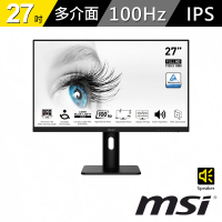 【MSI 微星】PRO MP273AP 27型 IPS 100Hz 平面美型商用螢幕(TUV護眼認證/HDMI/1ms/內建喇叭)