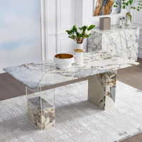 Natural Marble Dining Table Luxurious Modern Rectangular Dining Table Household Acrylic Suspended Di