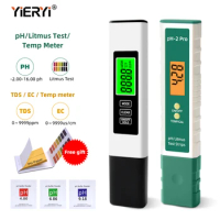 2PCS/Set Portable Digital Temperature TDS EC pH Meter Test Pen LCD Display Litmus Tester for Water Quality Purity Detector 5 in1