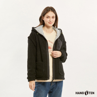 Hang Ten-女裝-恆溫多功能-石墨烯雪爾帕外刷毛抗靜電保暖可拆袖兩穿連帽外套-黑