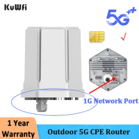 KuWFi 5G Router 2.4GHz Outdoor CPE Wireless Router with Sim Card Slot High Gain 1G Network Port IP66 WiFi Hotspot