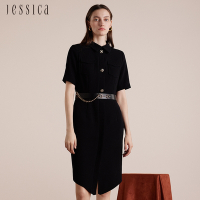 JESSICA - 簡約利落襯衫領修身短袖洋裝J30437