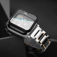 CASE+Ceramic Strap For Apple Watch Band 44mm 40mmm Luxury Stainless steel bracelet 42mm 38mm 44 mm iWatch band 3 4 5 se 6