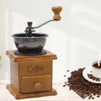 Catch Drawer Manual Coffee Grinder Hand-Cranked Grind Settings Coffee Mill Burr Grinder Wooden Easy to Operate