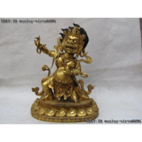 Tibet Buddhism Pure Bronze Copper 24K Gold Vajrapani Mahakala Buddha Statue