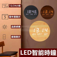 【LED木質掛鐘】木頭鐘 牆鐘 LED時鐘 圓形數字鐘 掛牆鐘 數碼萬年曆溫度電子數字掛鐘 靜音防水
