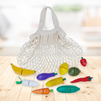 【Teamson】小廚師法蘭克福木製玩具蔬菜水果時尚網袋切切樂_11件套組