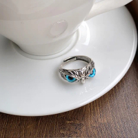 【SUMMER一夏】韓國設計S925純銀復古貓頭鷹輕奢開口戒指食指潮流戒指(甜酷風)