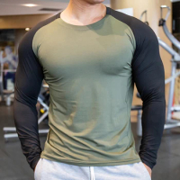 Spandex Compression Breathable Long Sleeve Men Running Fitness Tshirt elastic Quick Dry Sports Bodybuilding Training Shirts