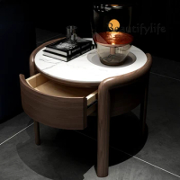 Stone Plate Table Top Solid Wood Bedside Cabinet Simple Modern Entry Lux Style Bedroom Bedside Cabinet Sofa Side Table