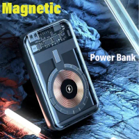 Magnetic 80000mAh Power Bank Super Fast Charging 10W Wireless Charging PD 20W Mobile Portable Battery with Three-Wire Stand