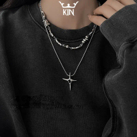 Y Vòng Cổ Choker 2 Lớp Titan Uneven Star  Dây Chuyền Nam Nữ Thánh Giá Y2K Hip-hop, Thép Không Gỉ - K