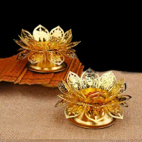 Gold Lotus Seat Ghee Lamp Holder Incense Burner Butter Lamp Tea Light Holder Tibetan Copper Oil Lamp Altar Decoration Supplies
