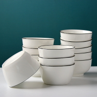 10只 陶瓷方碗家用日式飯碗黑邊線碗碟餐具小湯碗微波爐適用