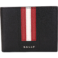 BALLY TEVYE 經典紅白條紋黑色六卡對折短夾