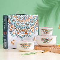Bohemian Bowl Container Set Ceramic Bowl Set Bowl With Lid Food Storage Container Giftbox Doorgift M